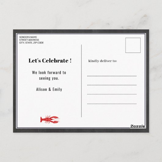 BUDGET Chalkboard Vaderdag Crawfish Innodiging Briefkaart (Achterkant)