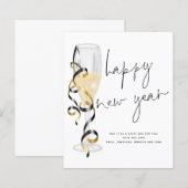 Budget Champagne Flute Happy Nieuwjaarskaart (Voorkant / Achterkant)