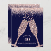 Budget Champagne Glitter 40e Verjaardag Uitnodigen (Voorkant / Achterkant)