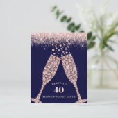 Budget Champagne Glitter 40e Verjaardag Uitnodigen (Staand voorkant)