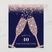 Budget Champagne Glitter 40e Verjaardag Uitnodigen (Voorkant)