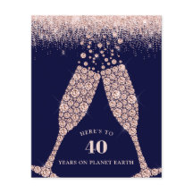 Budget Champagne Glitter 40e Verjaardag Uitnodigen