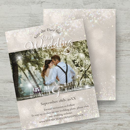 Budget Champagne Glitter Bruiloft Save the Date