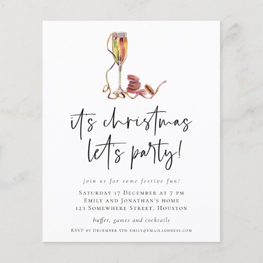 Budget Champagne Kerst Feest Uitnodiging (Voorkant)