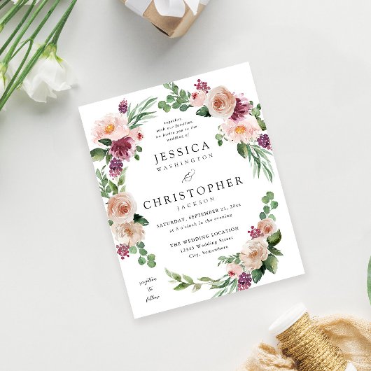 Budget Champagne & Pink Floral Wedding 2 Flyer