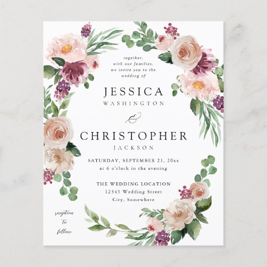 Budget Champagne & Pink Floral Wedding 2 Flyer (Voorkant)