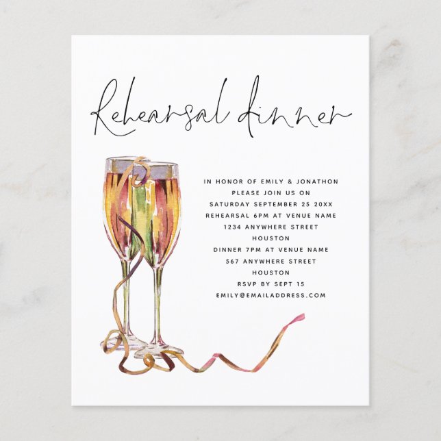 Budget Champagne Script Wedding Rehearsal Dinner (Voorkant)