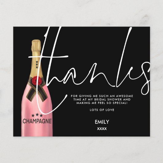 Budget Champagne Script Zwarte Bruiloft Dankjewel (Voorkant)