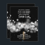 Budget Champagne Sparkle 21st Birthday Uitnodiging<br><div class="desc">Champagnefles, sterretje en wazige lichten op een zwarte achtergrond zijn afgedrukt op betaalbare, budgetwaarde 110 lb helder wit halfglanzend karton verkrijgbaar in 3 maten. Perfect voor uitnodigingen voor 21e verjaardagsfeestjes (of elke leeftijd), uitnodigingen voor verjaardagsfeestjes, uitnodigingen voor zakelijke verjaardagsfeestjes en meer. **Witte enveloppen zijn optioneel en kunnen tegen een meerprijs...</div>
