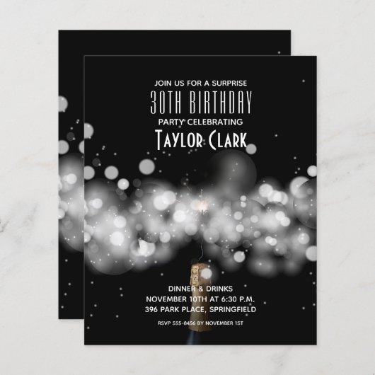 Budget Champagne Sparkle 30th Birthday Invitations (Voorkant / Achterkant)