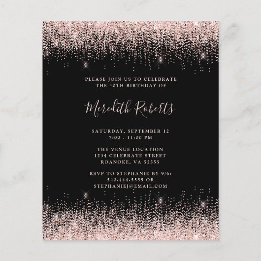 Budget Champagne Toast Zwart 40e Verjaardag Uitnod (Achterkant)