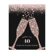 Budget Champagne Toast Zwart 40e Verjaardag Uitnod