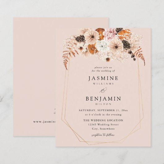 Budget ChampagneBeigeOranjeRurale Bloemen Bruiloft (Voorkant / Achterkant)