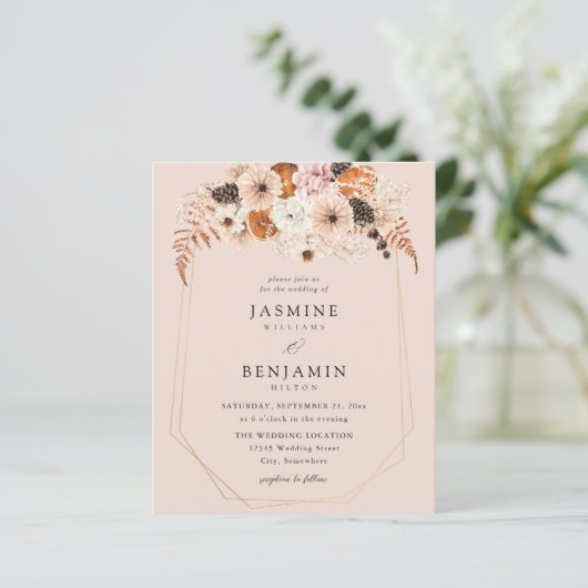 Budget ChampagneBeigeOranjeRustiek Bloemenbruiloft (Staand voorkant)