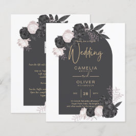 BUDGET Charcoal Gray roze Roses Wedding INVITE