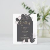 BUDGET Charcoal Gray roze Roses Wedding INVITE (Staand voorkant)