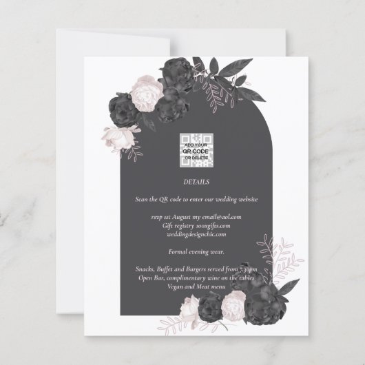 BUDGET Charcoal Gray roze Roses Wedding INVITE (Achterkant)