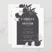 BUDGET Charcoal Gray roze Roses Wedding INVITE (Voorkant / Achterkant)