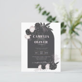 BUDGET Charcoal Gray roze Roses Wedding INVITE (Staand voorkant)