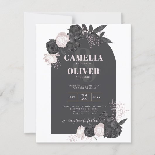 BUDGET Charcoal Gray roze Roses Wedding INVITE (Voorkant)