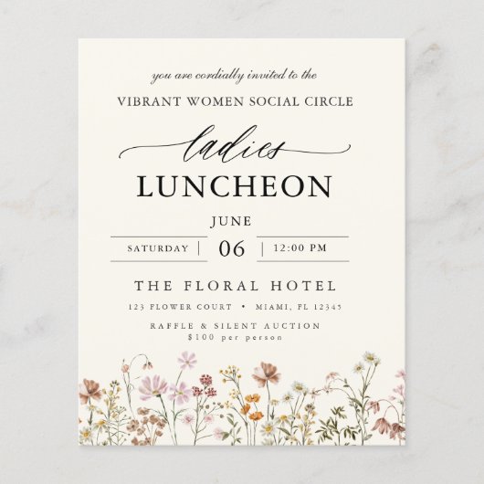 Budget Charity Lunch Wildflower Uitnodiging (Voorkant)