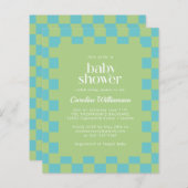 Budget Checkerboard Blue Green Baby shower nodigt  (Voorkant / Achterkant)