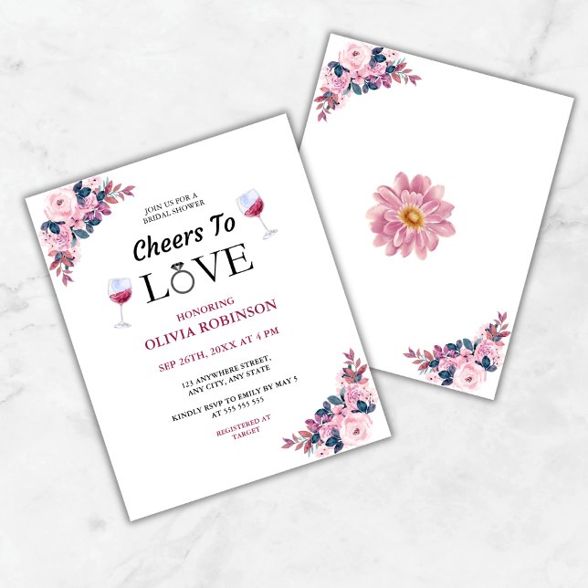 Budget Cheers to Love Wine Vrijgezellenfeest Uitno (Budget Cheers to Love Floral Wine Theme Bridal Shower Invitation    )
