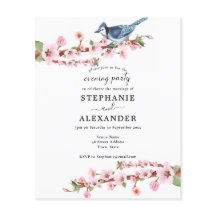 Budget Cherry Blossom Bird Evening Party Invite