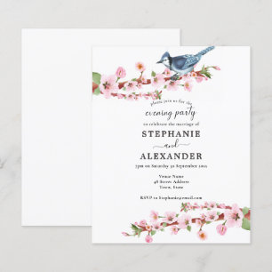 Budget Cherry Blossom Bird Evening Party Invite