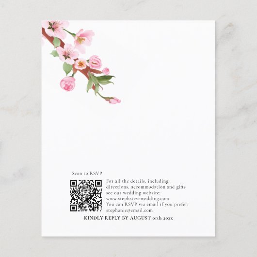 Budget Cherry Blossom Bird QR Evening Party Invite (Achterkant)
