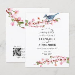 Budget Cherry Blossom Bird QR Evening Party Invite