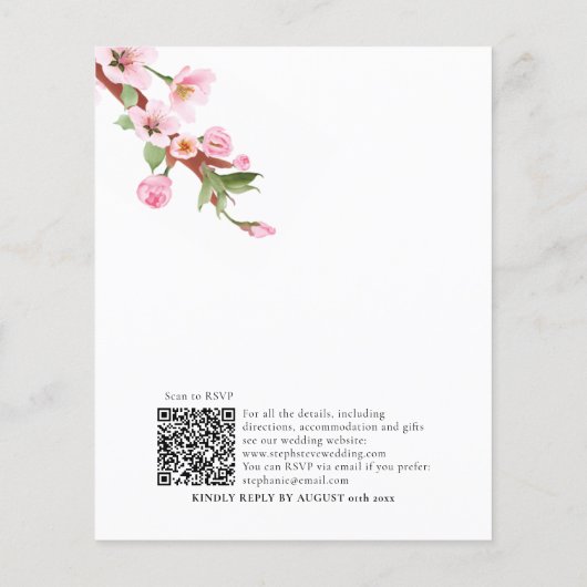 Budget Cherry Blossom Blue Bird QR Wedding Invite (Achterkant)