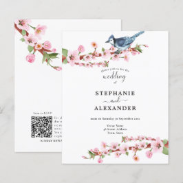 Budget Cherry Blossom Blue Bird QR Wedding Invite
