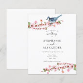 Budget Cherry Blossom Blue Bird Wedding Invite (Voorkant / Achterkant)