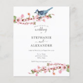 Budget Cherry Blossom Blue Bird Wedding Invite (Voorkant)