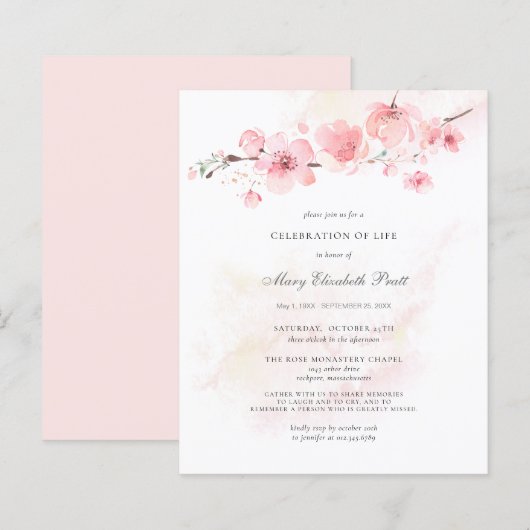 Budget Cherry Blossom Celebration of Life Invite (Voorkant / Achterkant)