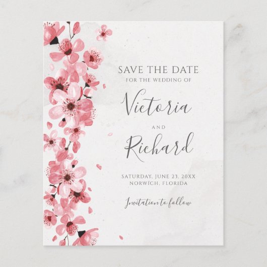 Budget Cherry Blossom Floral Wedding Save the Date (Voorkant)