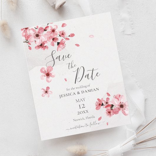 Budget Cherry Blossom Floral Wedding Save the Date