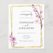 Budget Cherry Blossom & Gold Evening Party Invite (Voorkant)