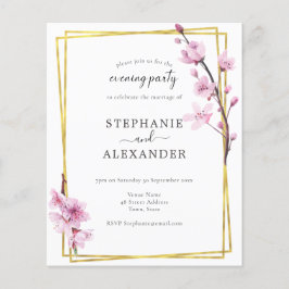 Budget Cherry Blossom & Gold Evening Party Invite