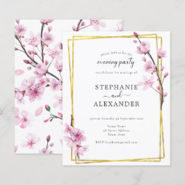 Budget Cherry Blossom & Gold Evening Party Invite