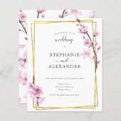 Budget Cherry Blossom & Gold Lijst Wedding Invite (Voorkant / Achterkant)