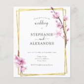 Budget Cherry Blossom & Gold Lijst Wedding Invite (Voorkant)