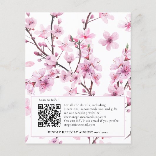 Budget Cherry Blossom QR Code Avemir Invite (Achterkant)