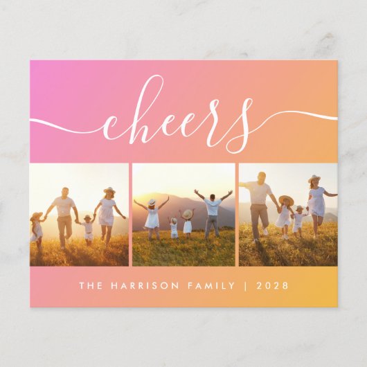 Budget Ches Oranje Roze Photo Holiday Card (Voorkant)