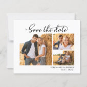 Budget Chic 3 Foto Bruiloft Save The Date Kaart (Voorkant)