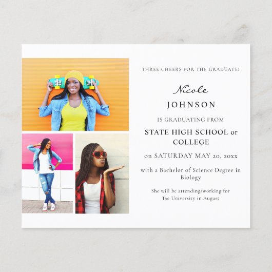 Budget Chic 5 Multi Foto Afstuderen Aankondiging Flyer (Achterkant)