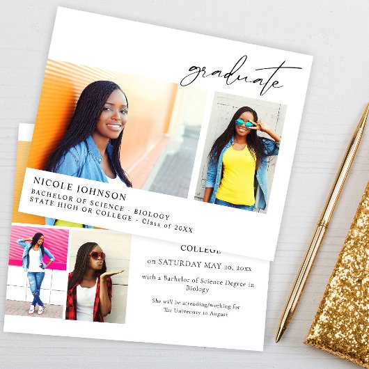 Budget Chic 5 Multi Foto Afstuderen Aankondiging Flyer