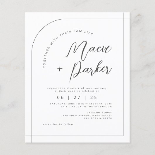Budget Chic Arch Elegant Typografie Foto Weddensch (Voorkant)