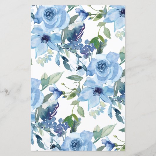 Budget Chic Blue Waterverf Floral Wedding Invite (Achterkant)